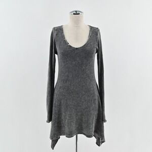 Vtg Y2k T Party Waffle Knit Dress Size M Gray Whimsigoth Grunge‎ Asymmetrical